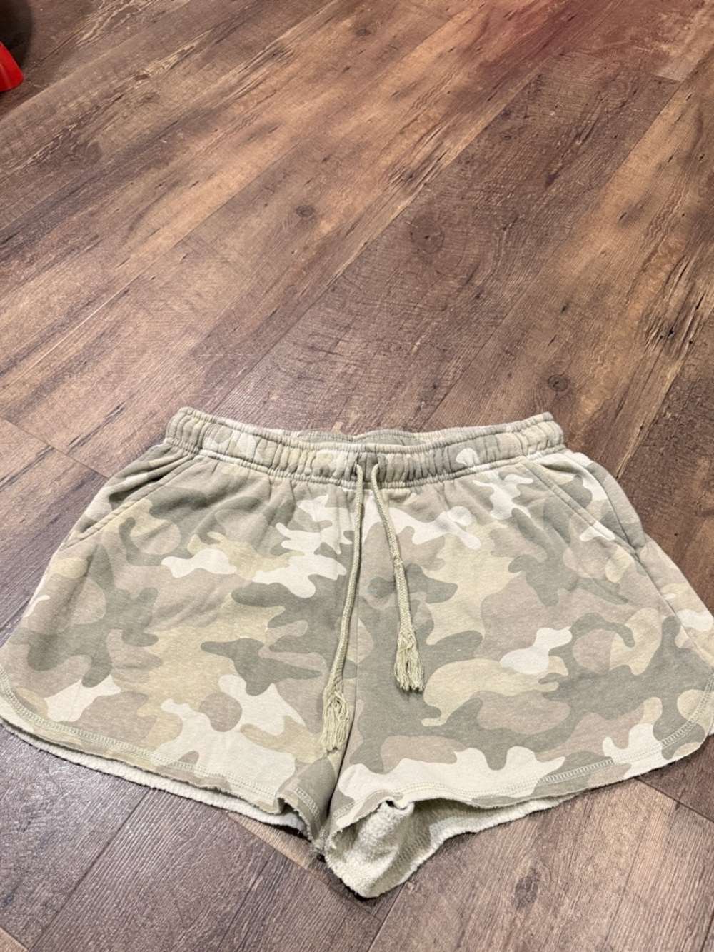 Hippie Rose Beige & Olive Camo Drawstring Lounge Short